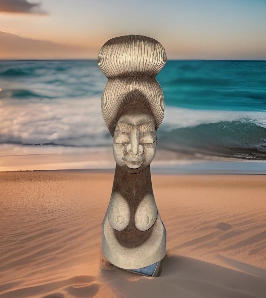 African Tribal Nude Woman Wood Hand Carved Sculpture Bust 12”