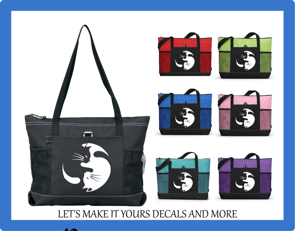 CATS YING YANG CUSTOM TOTE BAG PURSE GYM SPORTS LUGGAGE TRAVEL SCHOOL GIFT NAME