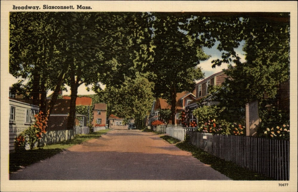 Broadway ~ Siasconsett Massachusetts MA ~ 1940s linen postcard