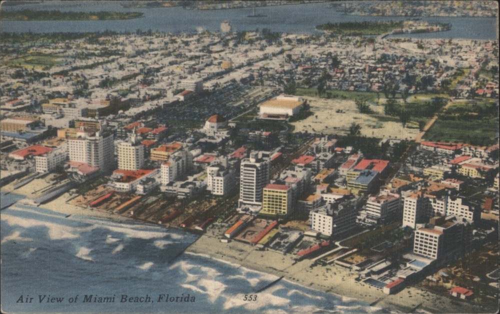 Miami Beach, Florida FL Air View of Beach Tichnor Original Vintage Postcard