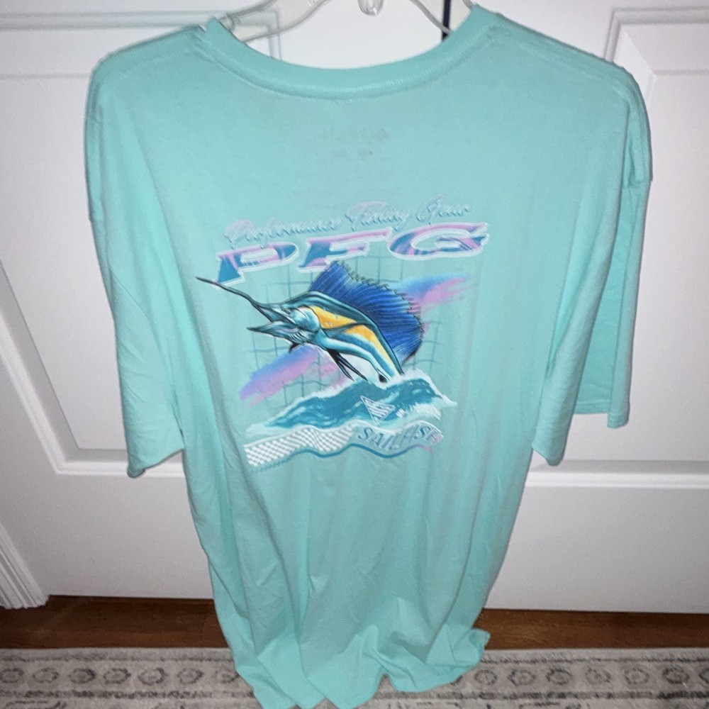 Columbia PFG Men’s 2XL Blue Fish Graphic Logo Crew Neck Short Sleeve T-Shirt