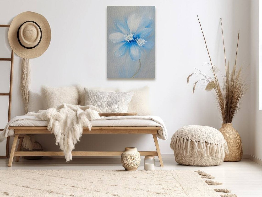 Dusty Blue Soft Flower Wall Art Canvas Unframed Print Art