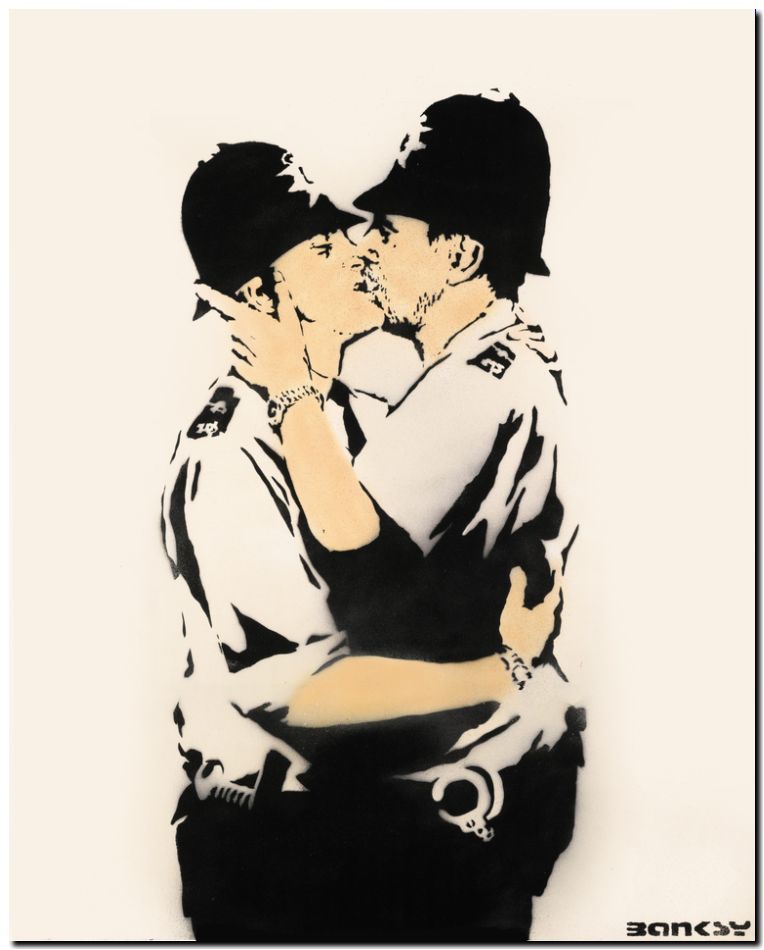 BANKSY STREET ART *FRAMED* CANVAS PRINT Cops Kissing 24x16