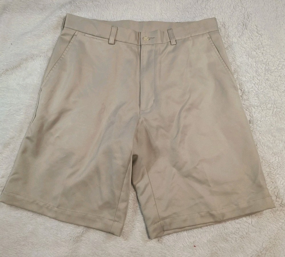 PGA Tour Men's Golf Shorts Size 32 Beige Flat Front Performance Polyester