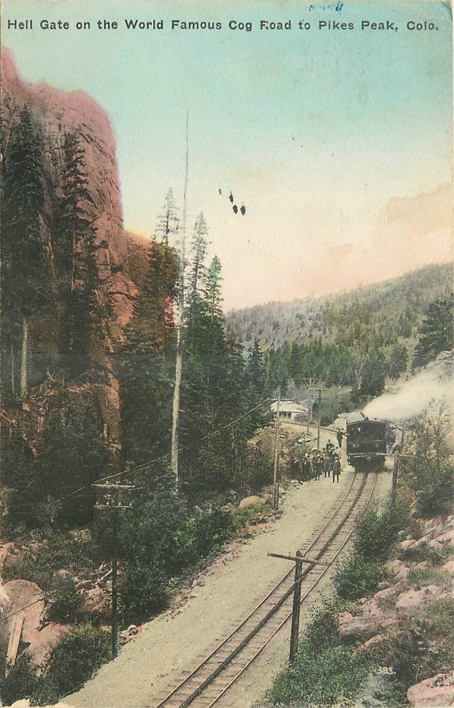 1946 Pikes Peak Colorado Hell Gate famous Cog road railroad postcard 26-3477