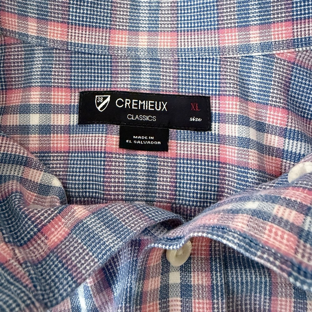 Cremieux Classics XL Long Sleeve Button Up Plaid Shirt 38 Blue Pink White Check