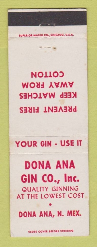 Vintage Dona Ana Gin Cotton Matchbook Cover from New Mexico