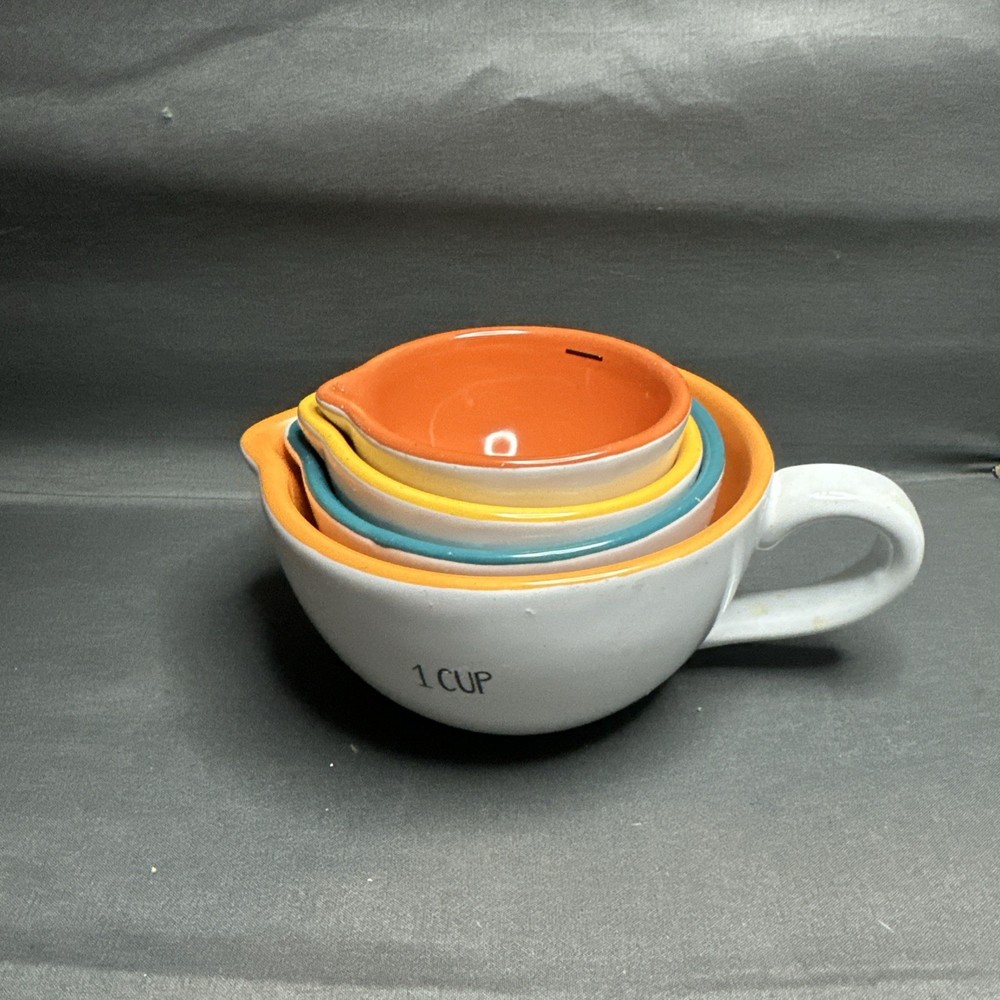 Vintage Colorful Ceramic Batter Bowl Shaped Measuring Cups  (Set of 4 Sizes)