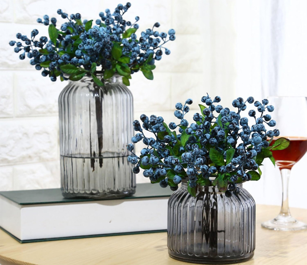 10 Pack Artificial Flowers California Faux Blueberries Artificial Stems for Deco