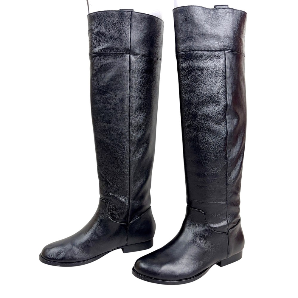 Leon Max Gorden Leather Tall Over the Knee Boots Black Women 7.5 / 38 New W/ Box