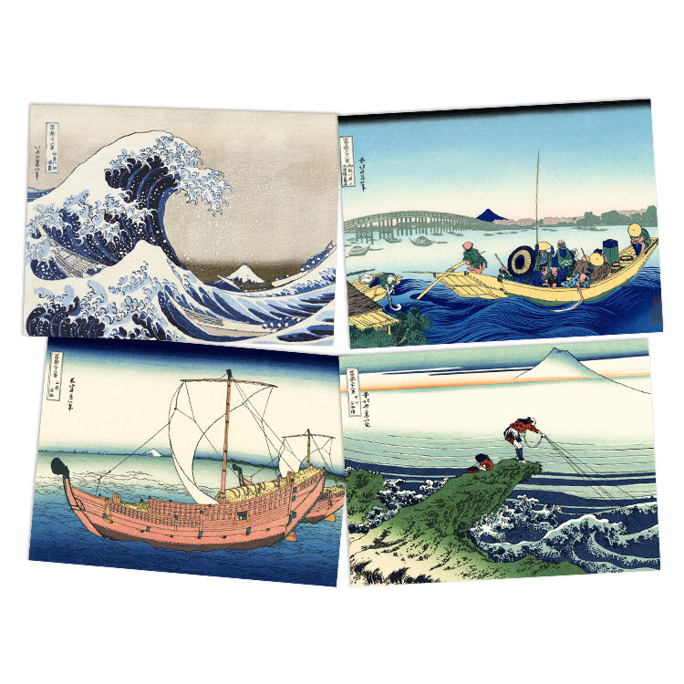 Hokusai 36 Views Mount Fuji Great Wave Kanagawa Boat Sea Wall Art Poster 5 Pack
