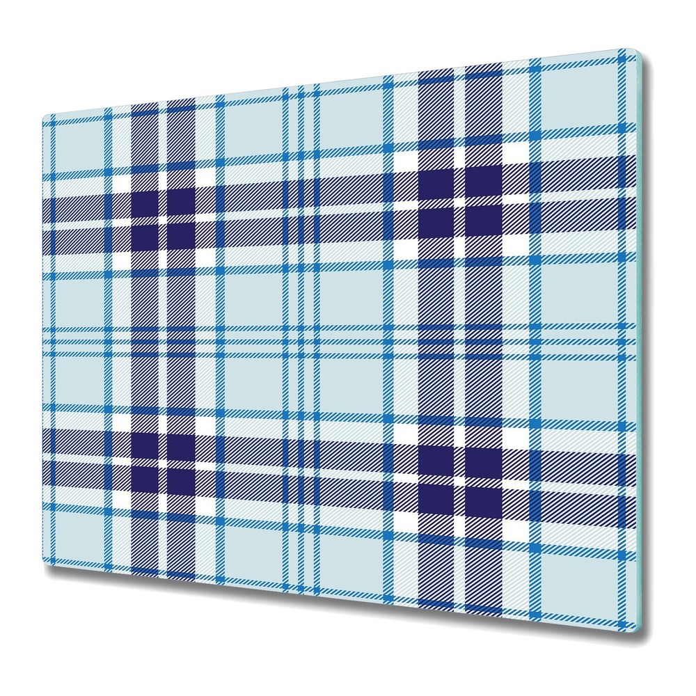 Glass Chopping Cutting Board Worktop Saver Tartan plaid blue 60x52