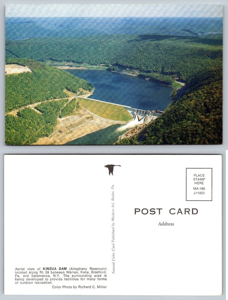 Kinzua Dam Allegheny Reservoir PA NY Aerial View Vintage Postcard