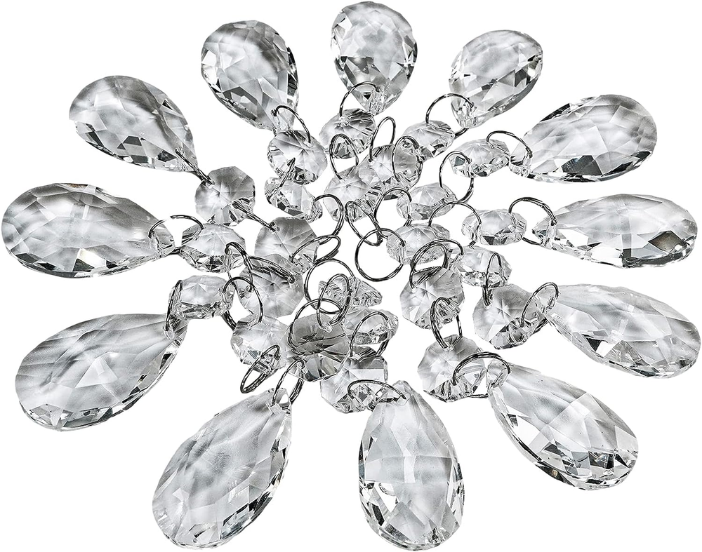 24 Teardrop Chandelier Prisms – Crystal Glass Pendants for Candle Chandeliers