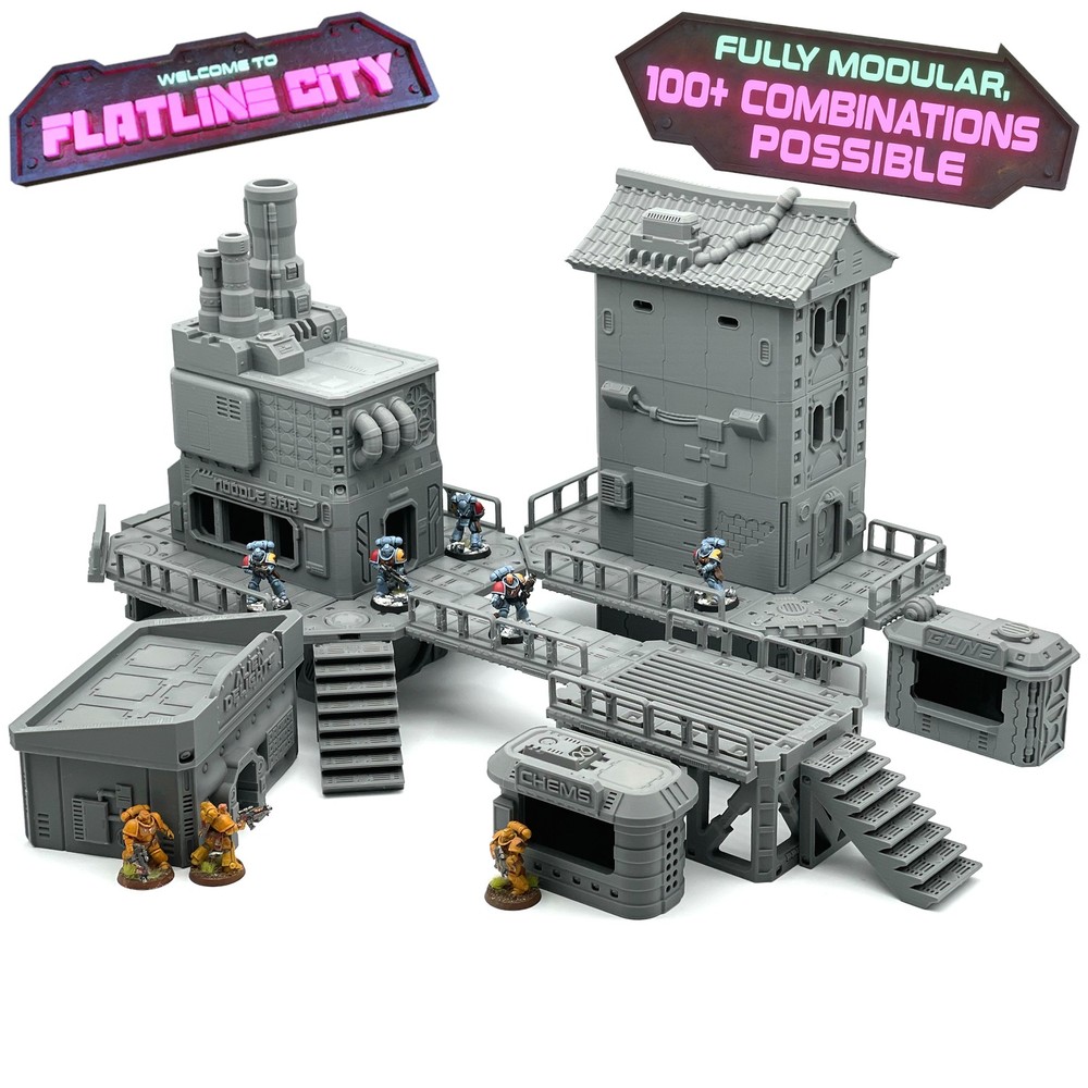 Flatline City Fully Modular Dystopian Steampunk SciFi Terrain 28mm Wargaming