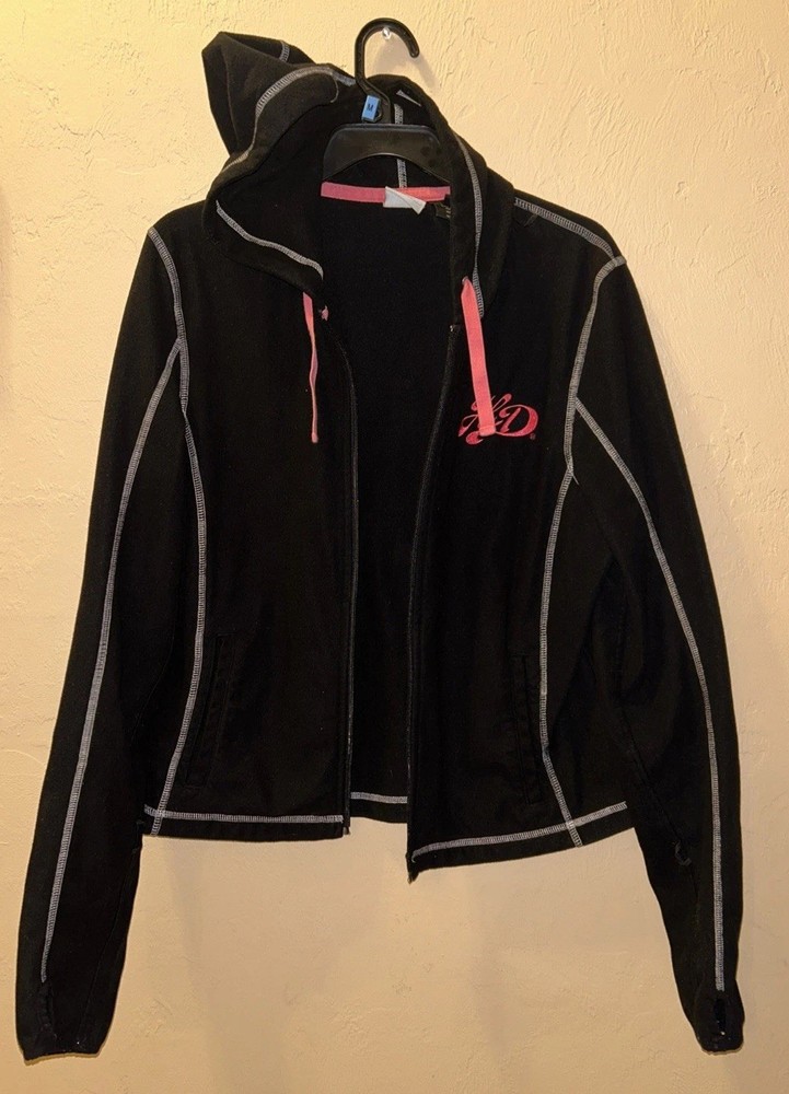 Harley Davidson Full Zip Hooded Jacket Pink Label Size L Embroidery Pockets