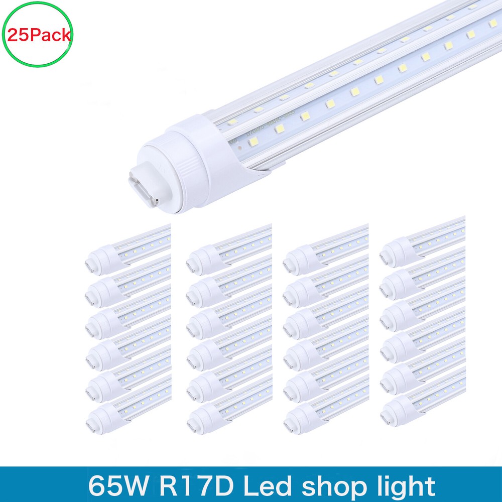 25Pack 8 Foot R17D Led Tube Light 8FT 65W T8 Rotatable HO Base 8' Led Shop Light