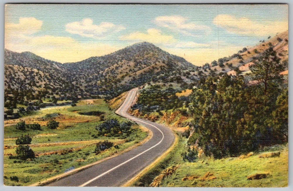 Vtg Linen Postcard Route 66 Highway View Albuquerque, NM 1940s