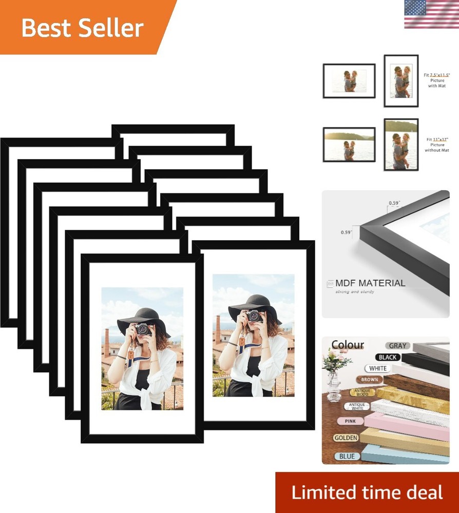 12 Matte Black Picture Frames - Easy Mount for All Occasions