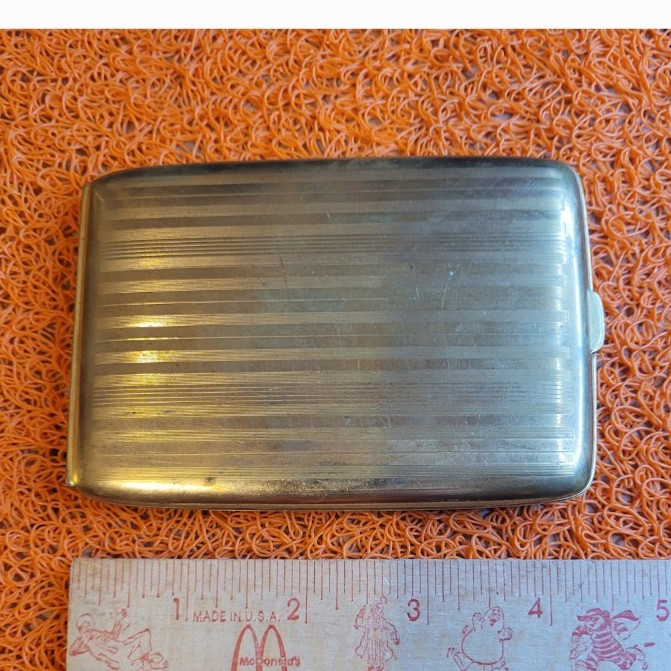 Art Deco Brass Engine Turned Pattern Cigarette Case Vintage Style *NOT STERLING*