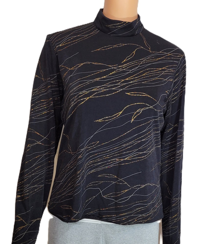 Western Cowgirl Long Sleeve Pullover Top M Black Vintage Style