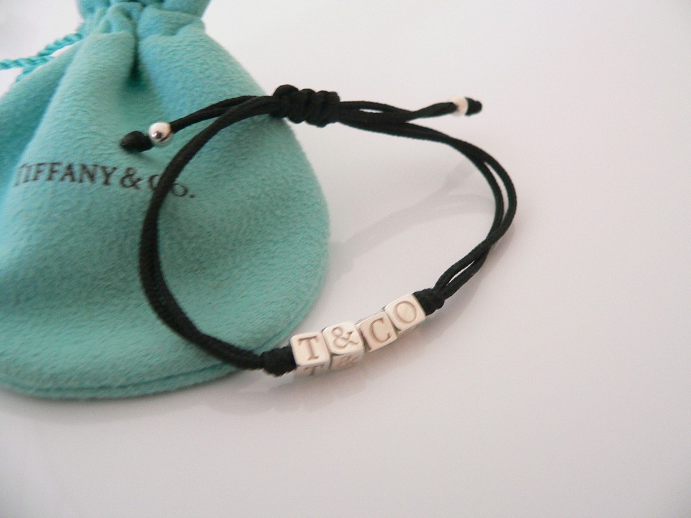 Tiffany & Co ERA Rope Friendship Bracelet T & Co Black Double Cube Bangle Silver
