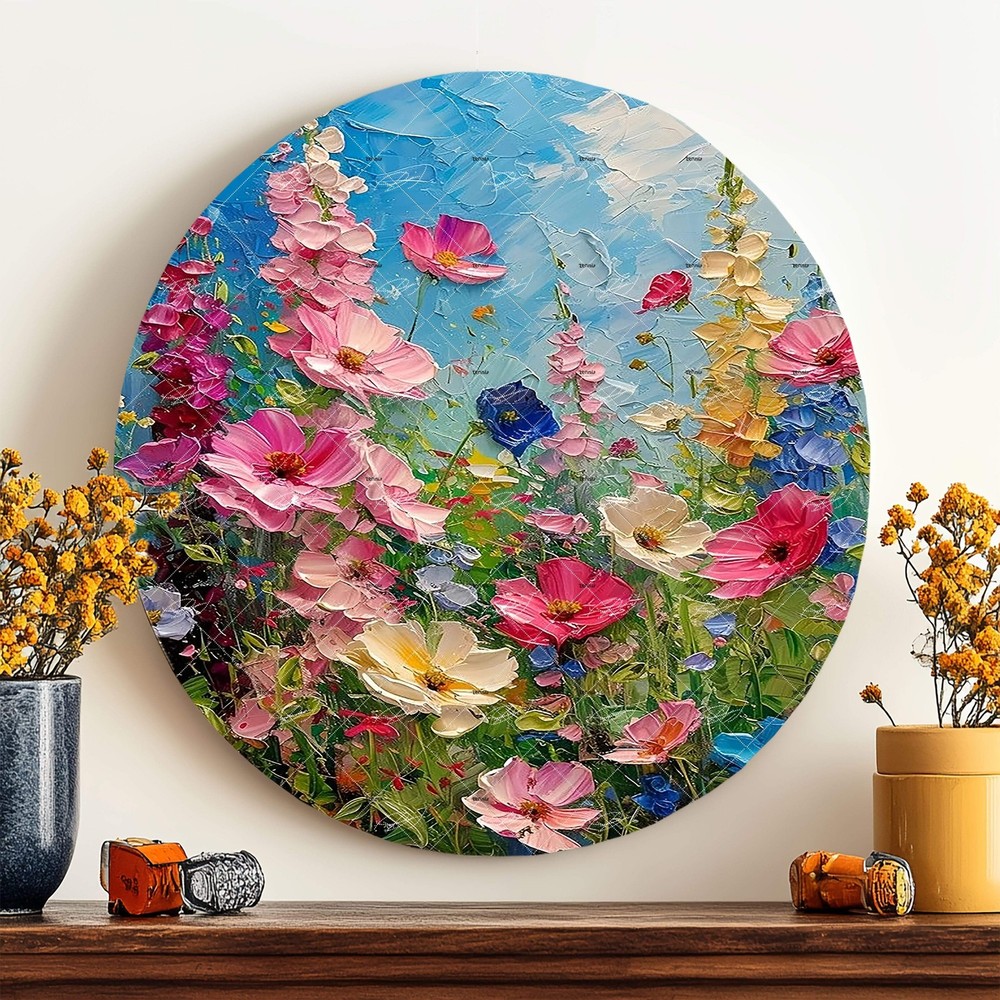 Expressionist Floral Round Aluminum Wall Art Sign