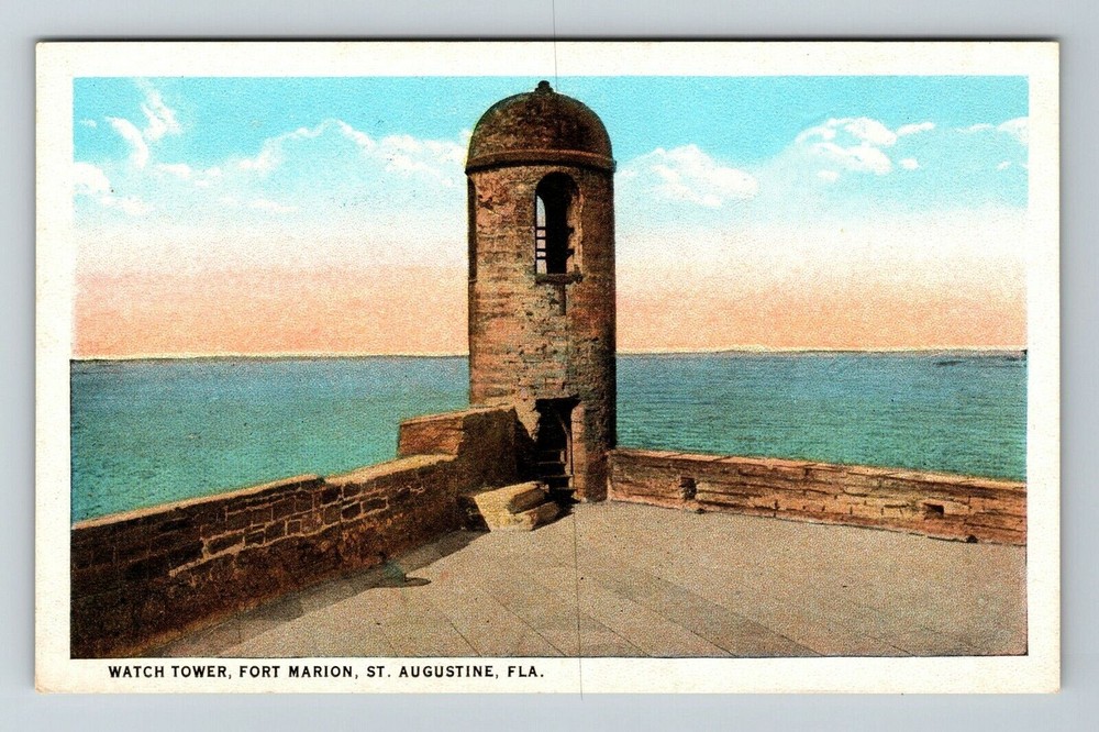 St Augustine FL-Florida, Watch Tower, Fort Marion Vintage Souvenir Postcard
