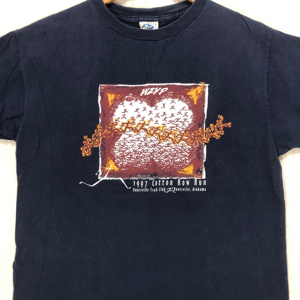 Vintage 1997 Cotton Row Run T Shirt Mens Large Navy Blue Huntsville Track Club