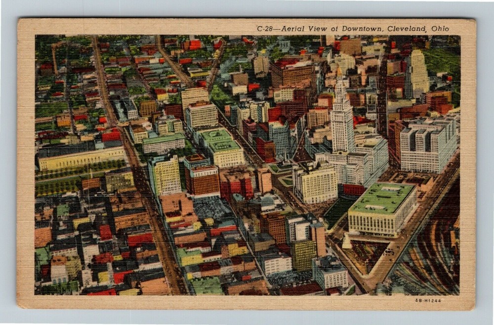 Cleveland OH-Ohio, Downtown Aerial View Vintage Souvenir Postcard