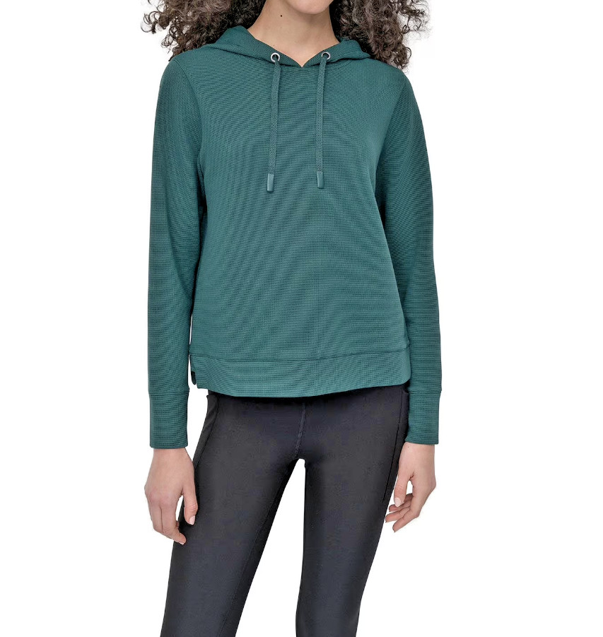 Shirt Green Tech Waffle Hoodie Long Sleeve Women's XS By DKNY MSRP 59.00