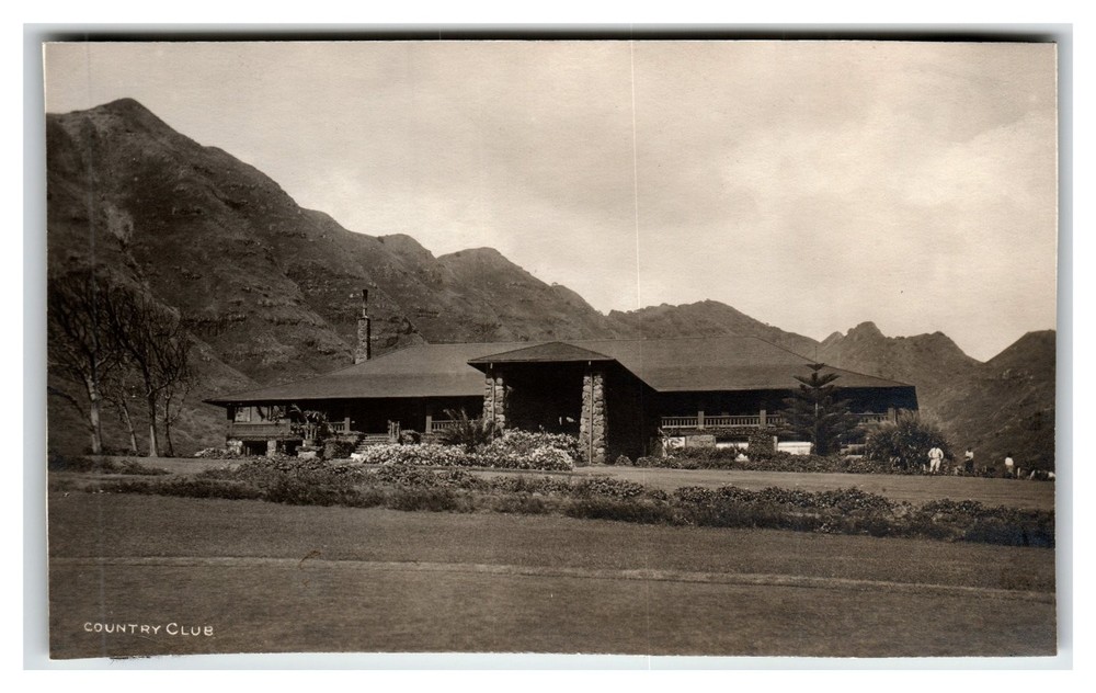 Vintage Real Photo Postcard of Honolulu Country Club with Mountain View