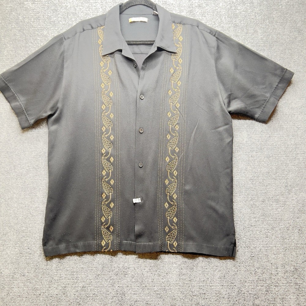 John Henry Men’s Button Up Shirt Black Embroidered Short Sleeve Casual Size L
