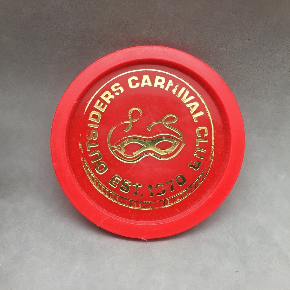 Vintage Mardi Gras Plastic Coaster Parade Throw Outsiders Carnival Club Est 1970