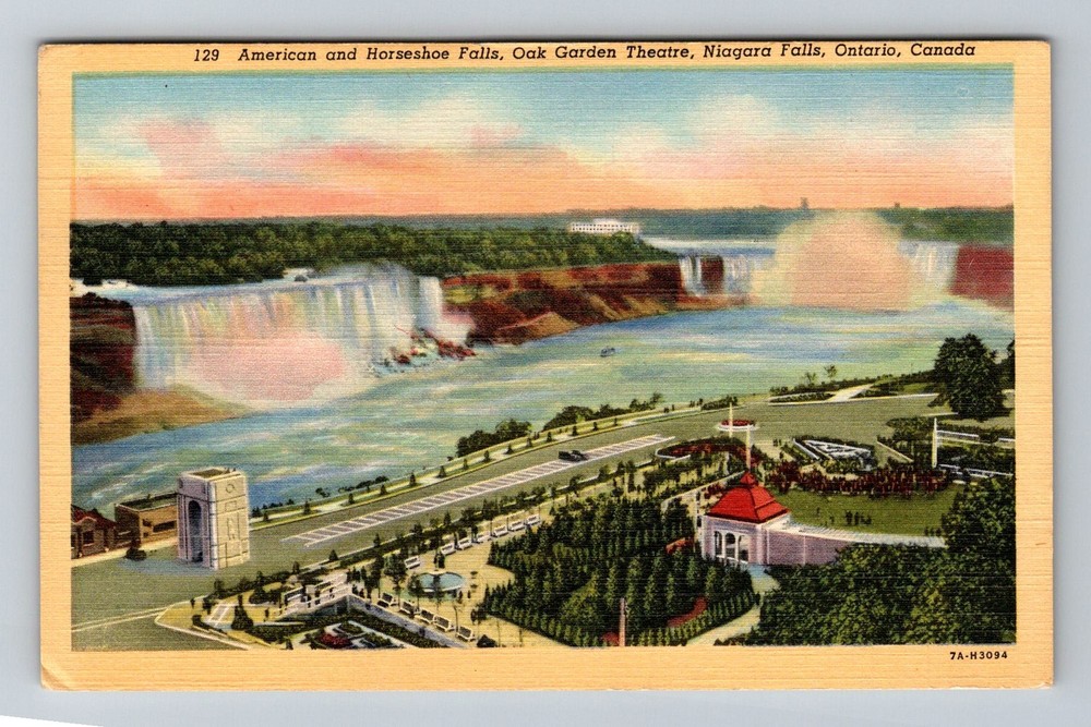 Canada- Niagara Falls Aerial View Oaks Garden Theatre Old Vintage c1945 Postcard