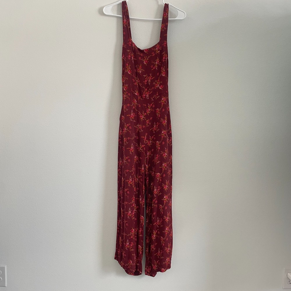 Madewell Apron Bow-Back Jumpsuit Women 0 Windowbox Floral Burgundy Boho Classic