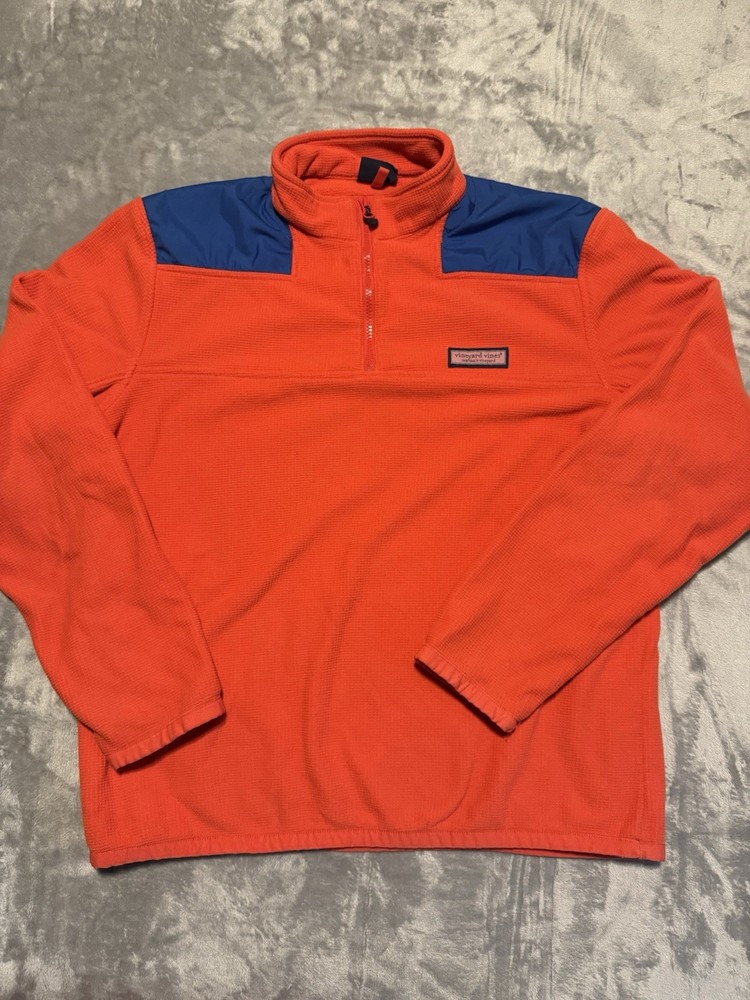 Vineyard Vines Sweater Mens Medium Red Blue 1/4 Zip Pullover Fleece