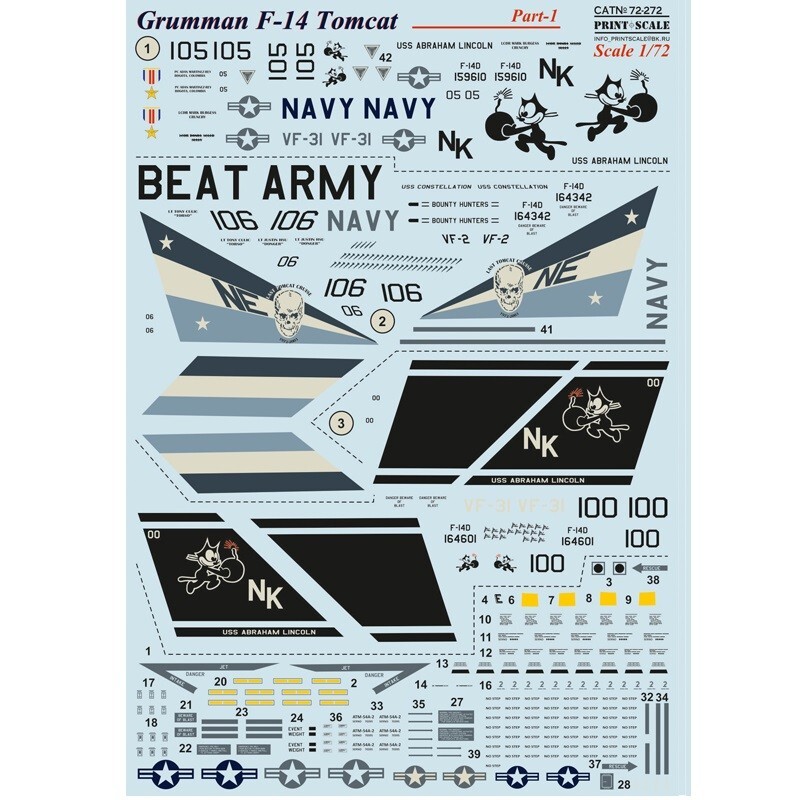 Print Scale 72-272 Decal airplane 1:72 Grumman F-14 Tomcat Part 1 set 1,5 sheets