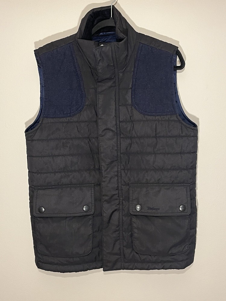 Barbour Bradford Gilet Mens Medium Black Blue Quilted Padded Puffer  Vest (J)