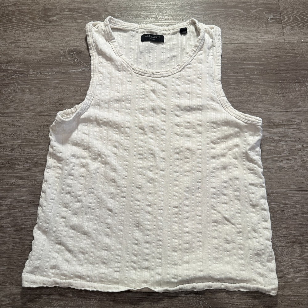 Allsaints Tank Top Mens Small White Textured Seersucker Minimal Cotton Lounge