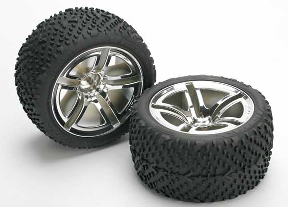 Traxxas 1/10 Jato 3.3 * REAR VICTORY TIRES W/TWIN-SPOKE CHROME WHEELS & FOAM *