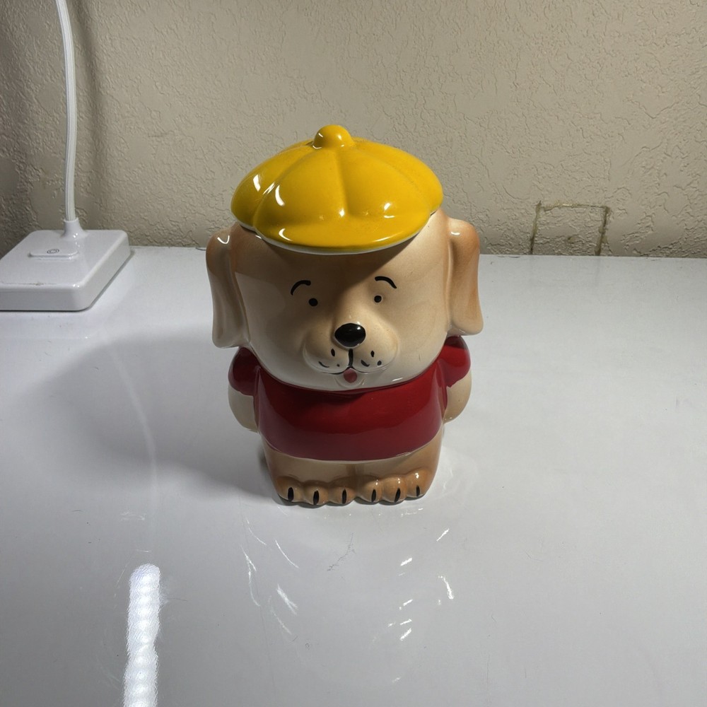 Vintage Ceramic Dog Cookie Jar Canister Storage Container, Pet Puppy Snack Rare