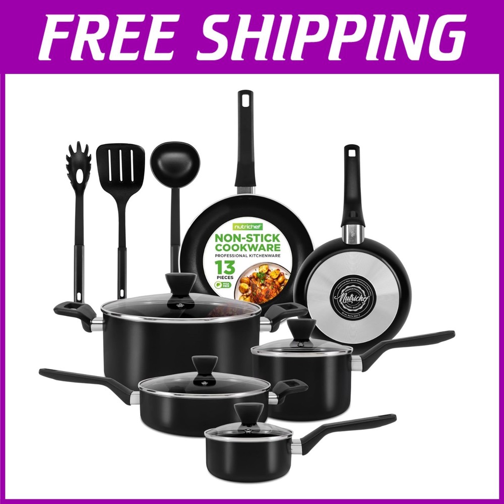 13-Piece Aluminum Nonstick Cookware Set with Lids & Utensils