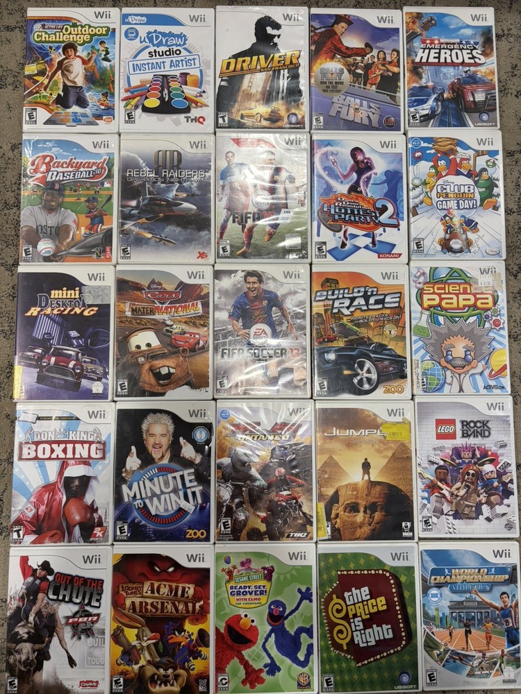 Lot Of 25 Nintendo Wii Games: Driver, Science Papa, Lego Rock Band, Looney Tunes