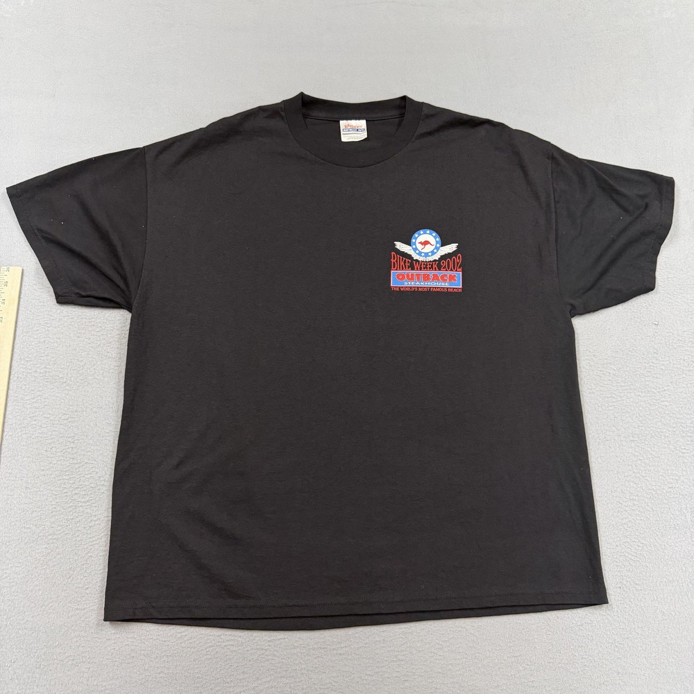 Vintage Outback Steakhouse Bike Week Shirt Mens XL Black Daytona 2002 Biker Tee