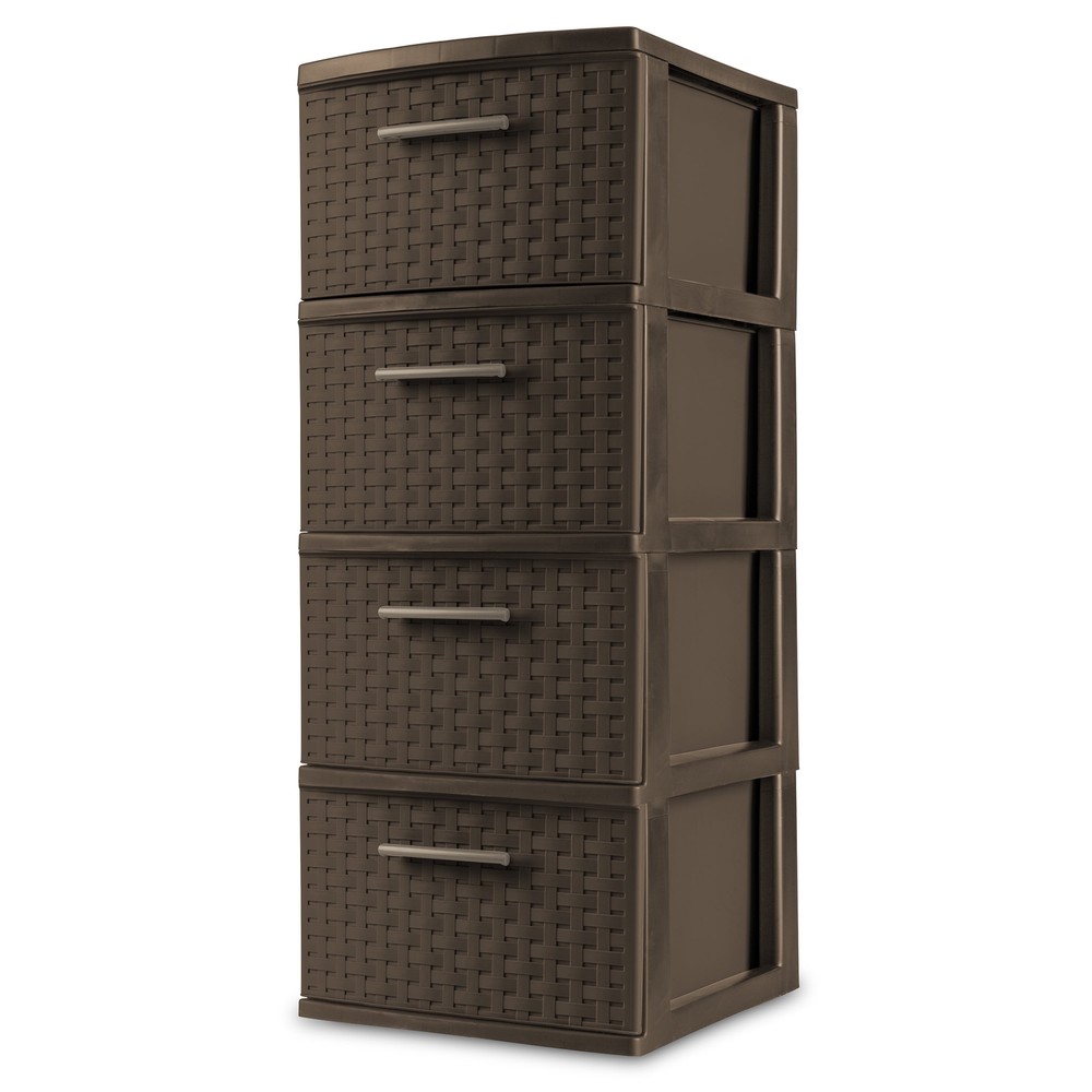 4-Drawer Weave Tower Storage Unit in Espresso Plastic