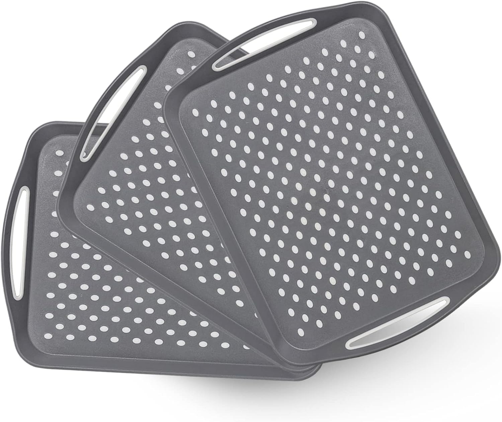 17.7x12.5 Inch Non-Slip Serving Trays Set of 3 with Handles Extra Large Rectangle Plastic Party Platters