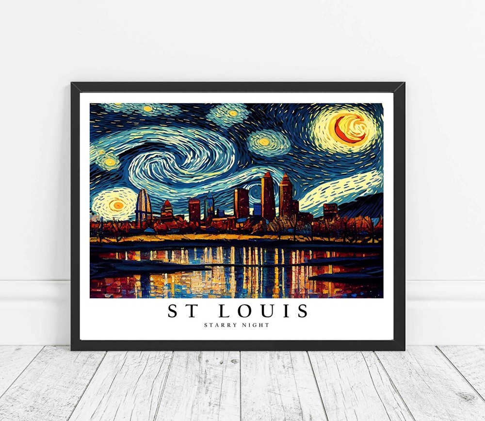 St Louis City Starry Night Photo Art Print Poster Wall Art Painting