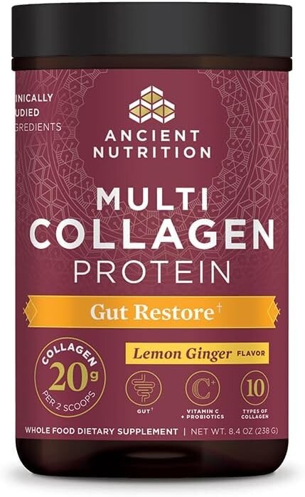 Ancient Nutrition Multi Collagen Protein Gut Restore - Lemon Ginger - 8.4 oz