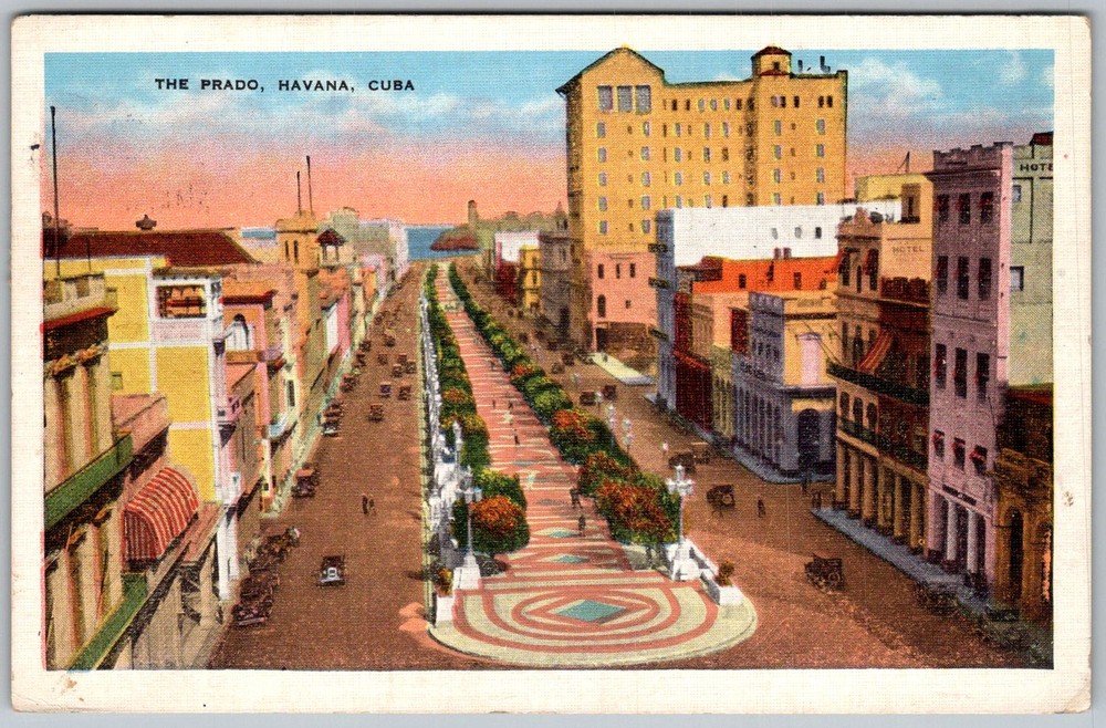 Vtg Postcard Paseo Del Prado Promenade Havana, Cuba 1930s